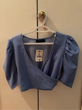 Lavender Wrap Crop Top with Puff Sleeves